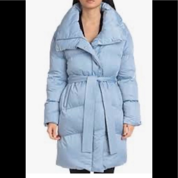 Avec Les Filles Down Puffer Coat Zip Belt Parka Oversized Shawl Hood Collar Lg - Picture 2 of 9